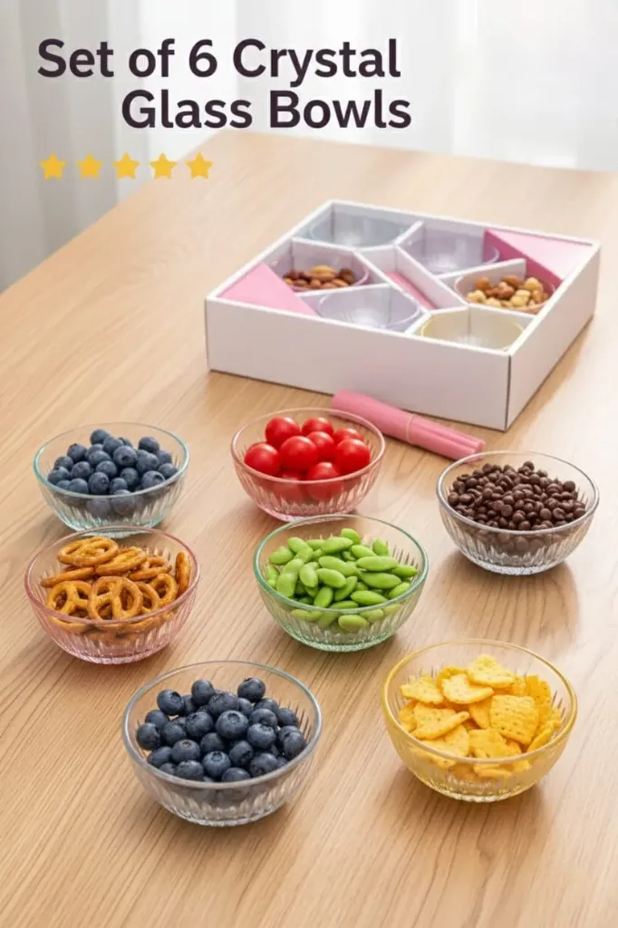 Set of 6 Crystal Glass Bowls with Color Base | Dessert, Ice Cream & Snack Bowls