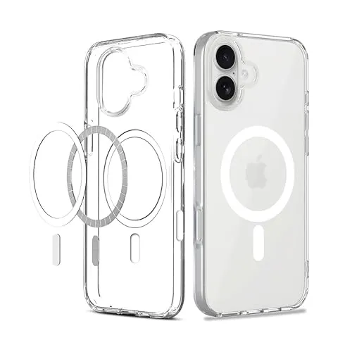 Transparent MagSafe Case for iPhone 16 (6.1 Inch) | Magnetic Lock | Shockproof Bumper | Wireless Charging Compatible Clear Back Cover