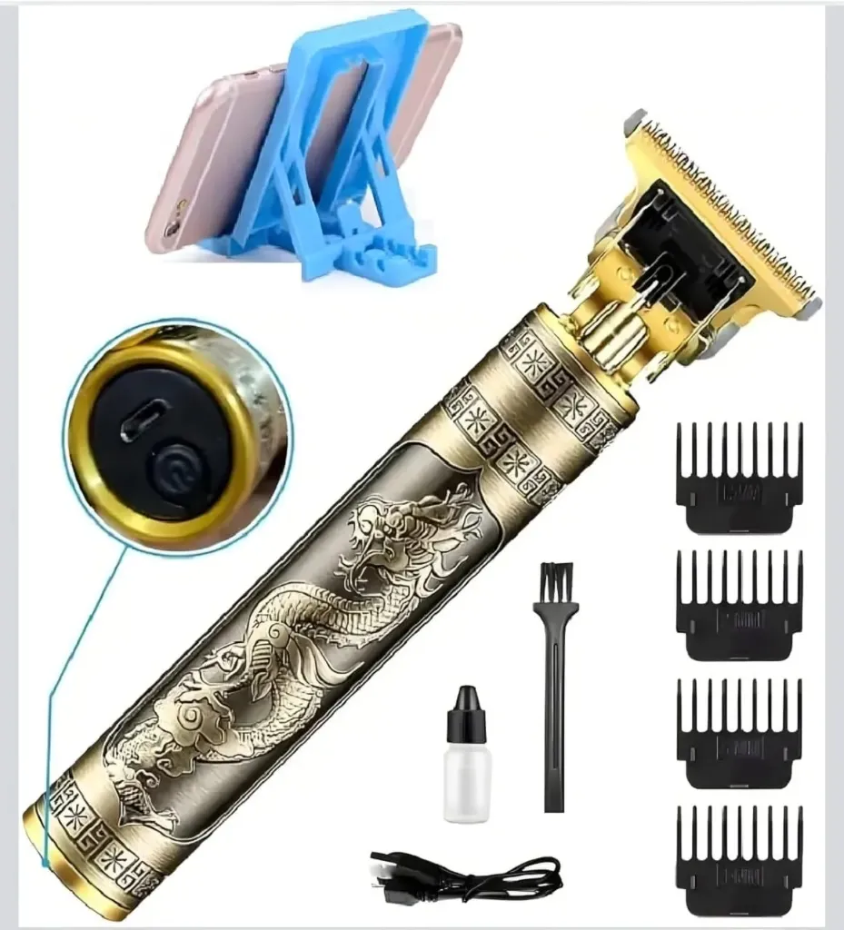 Professional Vintage Dragon Hair Trimmer | USB Rechargeable Zero Cut Beard & Hair Clipper for Men with Guide Combs