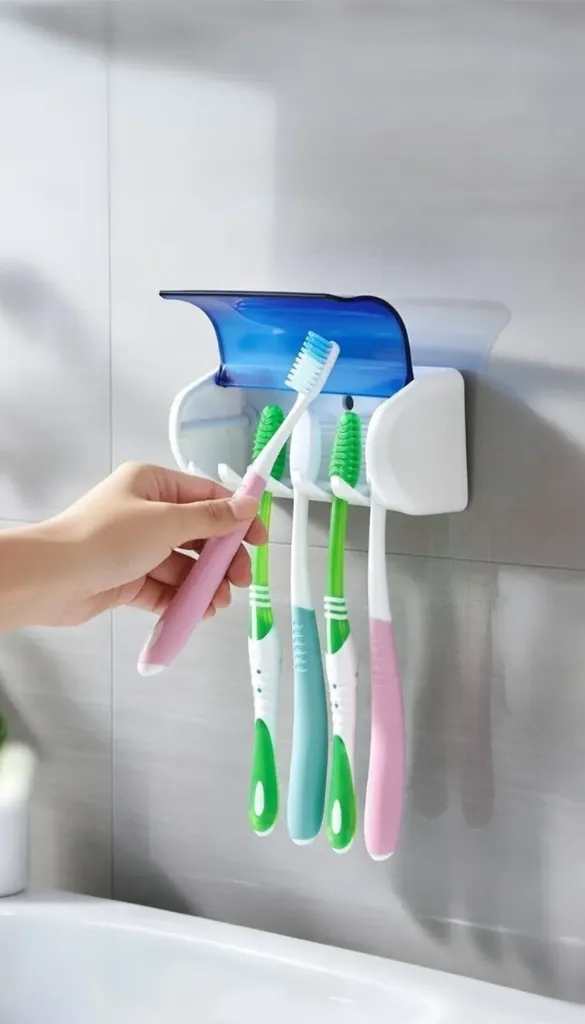 Wall Mounted Toothbrush Holder with Dustproof Cover | Self-Adhesive Bathroom Toothbrush Stand | Hygienic Organizer for Family (Multi-Slot)
